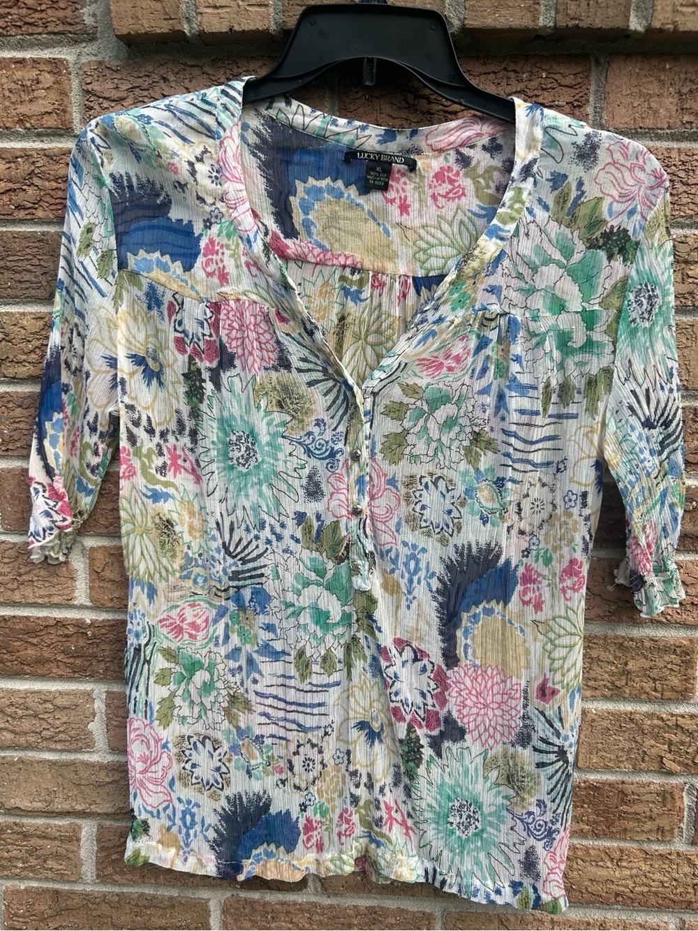 Lucky Brand 100% silk floral top size XL